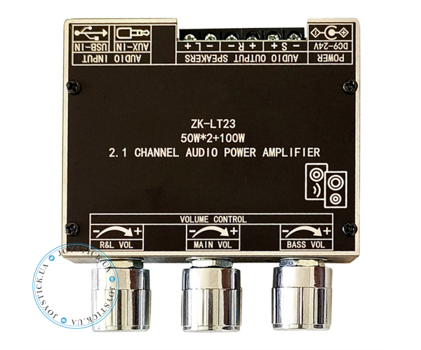 ZK-LT23 – 2.1 channel 2x50 plus 100 watt subwoofer output Class D Audio Amplifier - support Bluetooth AUX and USB Color Black